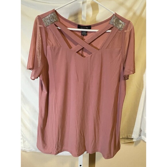 Adele & May Tops - Adele & May Blouse Dusty Pink Rhinestone Accent XL